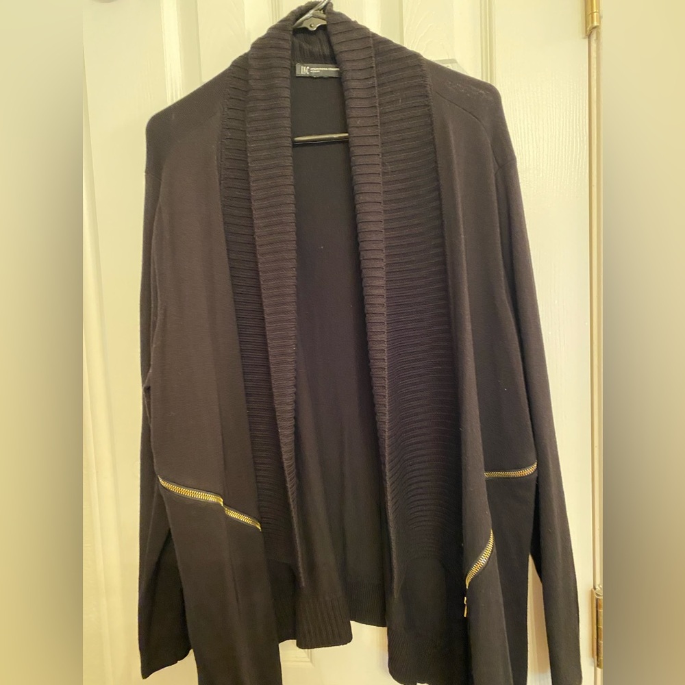 INC International Concepts Black Cardigan with Gold Accents